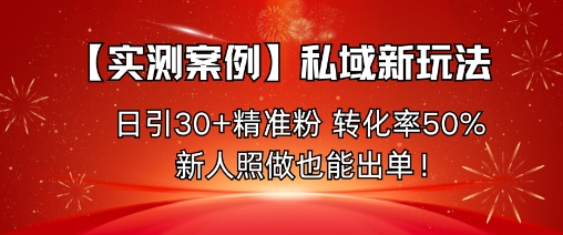【实测案例】私域新玩法，日引30+精准粉，转化率50%，新人照做也能出单！-最全资源库