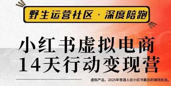 小红书虚拟电商14天变现训练营3.0，​虚拟产品，2025年普通人在小红书最后的搞钱机会-最全资源库