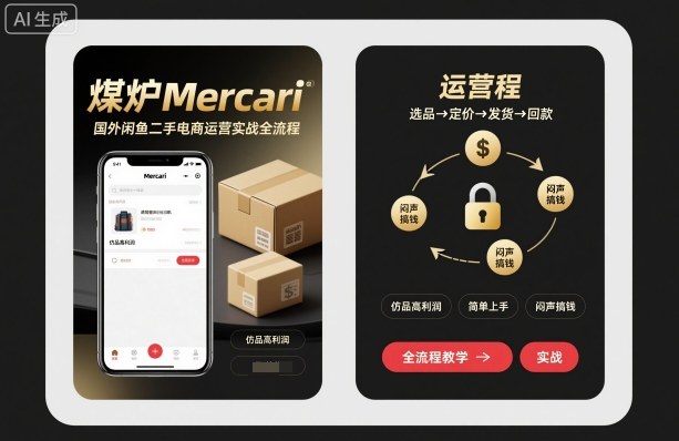 煤炉Mercari国外闲鱼二手电商运营实战全流程，仿品高利润，简单上手，闷声搞钱-最全资源库