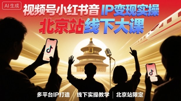 视频号小红书抖音IP变现实操北京站线下大课,40+行业短视频高变现姿势,100+IP高变现实操技术-最全资源库