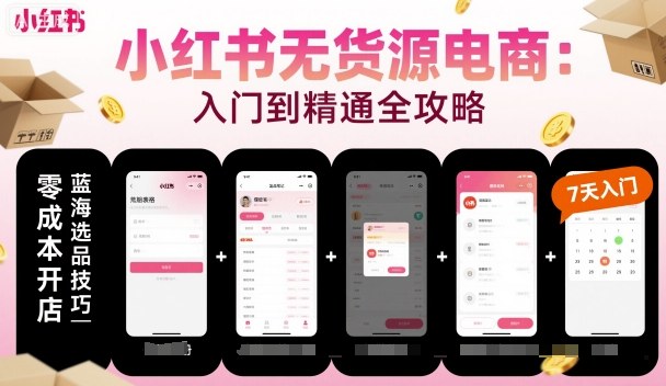 小红书无货源电商，入门到精通，开店+选品+笔记+剪辑+赛道+内容-最全资源库