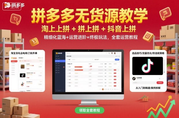 拼多多无货源教学,淘上拼+拼上拼+抖上拼,精细化蓝海+运营进阶+终极玩法,全套运营教程-最全资源库