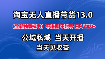 淘宝无人直播13.0,公域私域技术,不封号,不违规布局下半年旺季赛道,日入1K+(独家技术)【揭秘】-最全资源库