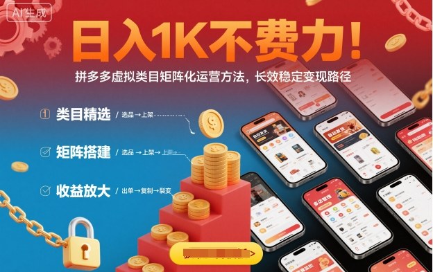 日入1K不费力！拼多多虚拟类目矩阵化运营方法，长效稳定变现路径-最全资源库