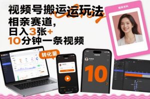 视频号搬运玩法，相亲赛道，日入3张+，10分钟一条视频-最全资源库