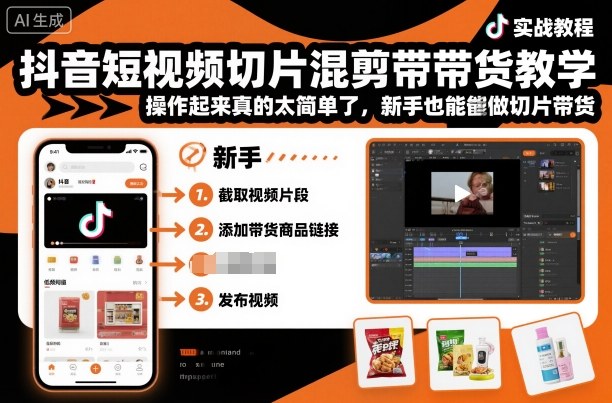 抖音短视频切片混剪带货教学,操作起来真的太简单了,新手也能做切片带货-最全资源库