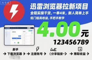 迅雷浏览器拉新项目，全程实操干货，一单4米，新人简单上手-最全资源库