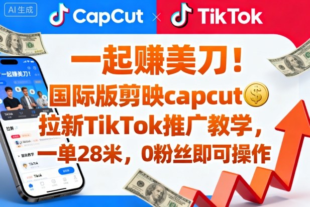 一起賺美刀!国际版剪映capcut拉新TikTok推广教学,一单28米,0粉丝即可操作(附推广入口和教学)-最全资源库