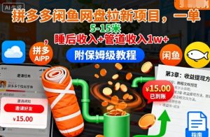 拼多多闲鱼网盘拉新项目,一单5-15米,睡后收入+管道收入1w+(附保姆级教程)-最全资源库