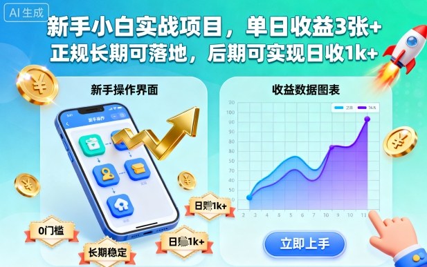 新手小白实战项目，单日收益3张+，正规长期可落地，后期可实现日收1k+【揭秘】-最全资源库