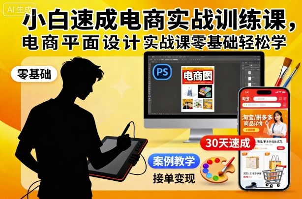 小白速成电商实战训练课，电商平面设计实战课零基础轻松学-最全资源库