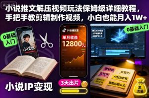小说推文解压视频玩法保姆级详细教程,手把手教剪辑制作视频,小白也能月入1W+-最全资源库