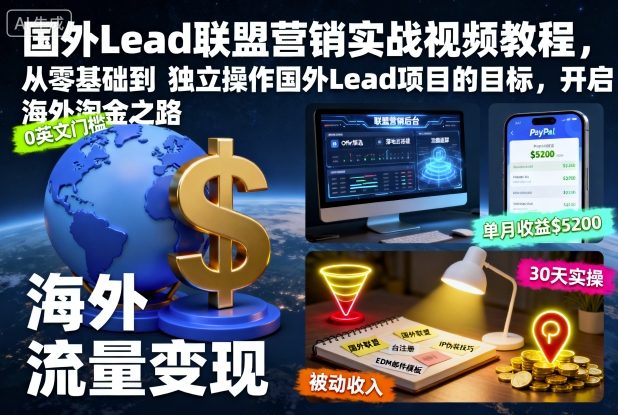国外Lead联盟营销实战视频教程,从零基础到独立操作国外Lead项目的目标,开启海外淘金之路-最全资源库