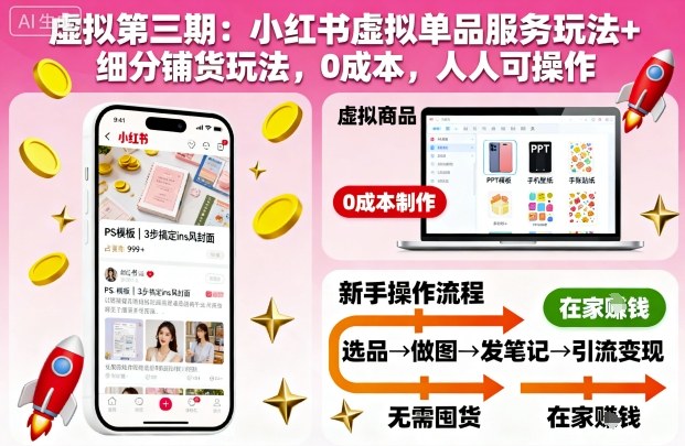 虚拟第三期:小红书虚拟单品服务玩法+细分铺货玩法,0成本,人人可操作-最全资源库