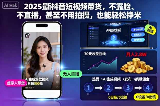 2025最新抖音短视频带货，不露脸、不直播，甚至不用拍摄，也能轻松挣米-最全资源库