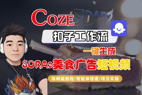 Coze扣子智能体工作流一键生成“SORA2美食广告“短视频，全流程保姆级教学-最全资源库