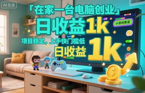 在家一台电脑创业，小游戏赛道，项目稳定，上手快门槛低，日收益1k+【揭秘】-最全资源库