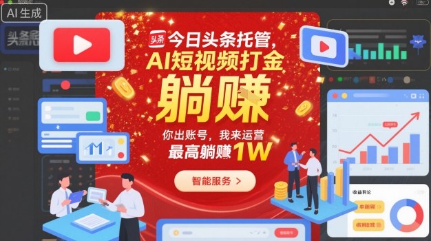 今日头条托管，AI短视频打金，你出账号，我来运营，最高躺賺1W【揭秘】-最全资源库