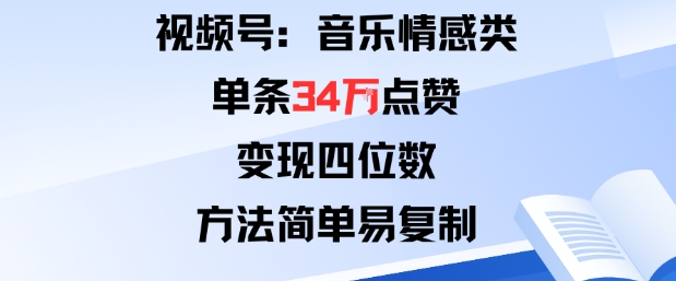 视频号分成计划新玩法：音乐情感类单条34W点赞，变现四位数，方法简单易复制-最全资源库