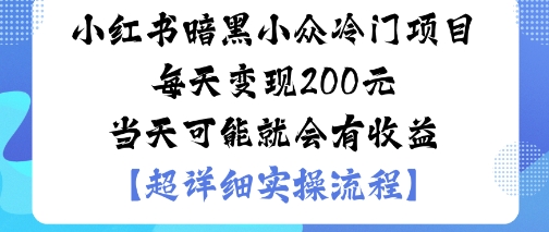 小红书暗黑小众冷门项目每天变现2张当天可能就会有收益-最全资源库