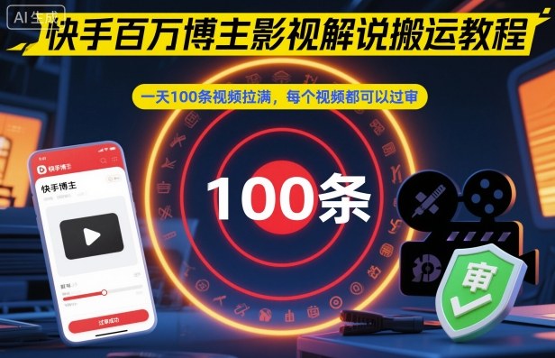 快手百万博主影视解说搬运教程,一天100条视频拉满,每个视频都可以过审-最全资源库
