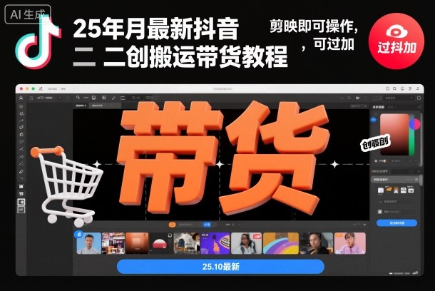 25年10月最新抖音二创搬运带货教程，剪映即可操作，可过抖加-最全资源库