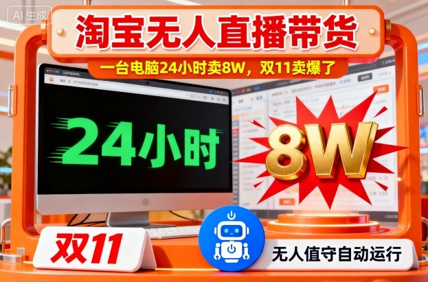 淘宝无人直播带货,一台电脑214小时卖8W,双11卖爆了【揭秘】-最全资源库