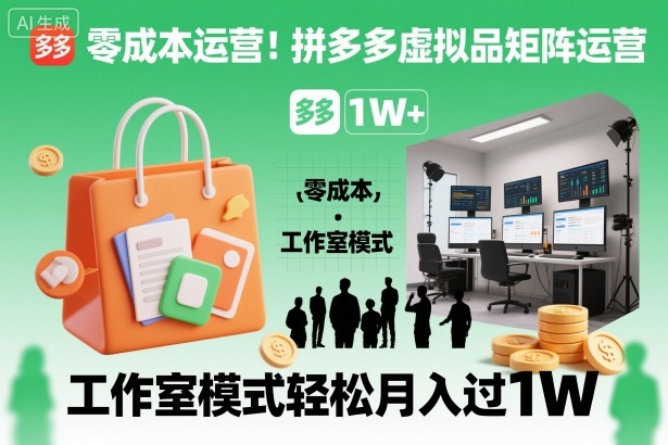 零成本运营！拼多多虚拟品矩阵运营，工作室模式轻松月入过1W-最全资源库