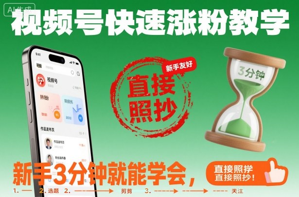 视频号快速涨粉教学，新手3分钟就能学会，直接照抄！-最全资源库