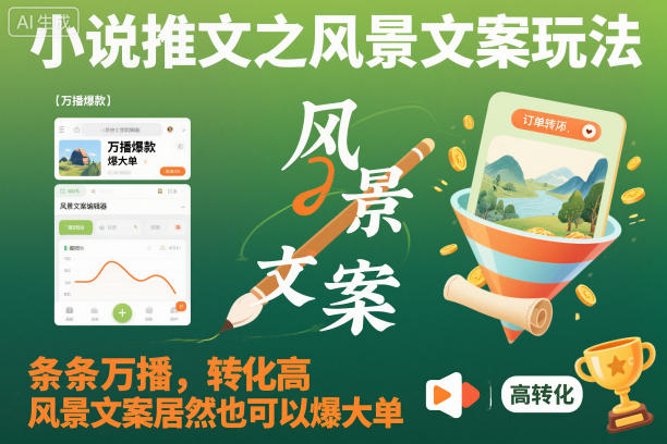 小说推文之风景文案玩法,条条万播,转化高,风景文案居然也可以爆大单!-最全资源库
