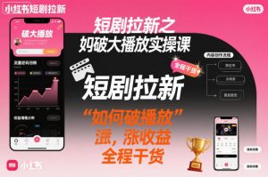 短剧拉新之小红书如何破大播放实操课,如何破播放,涨收益,全程干货-最全资源库
