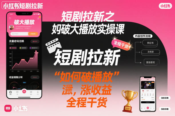 短剧拉新之小红书如何破大播放实操课，如何破播放，涨收益，全程干货-最全资源库