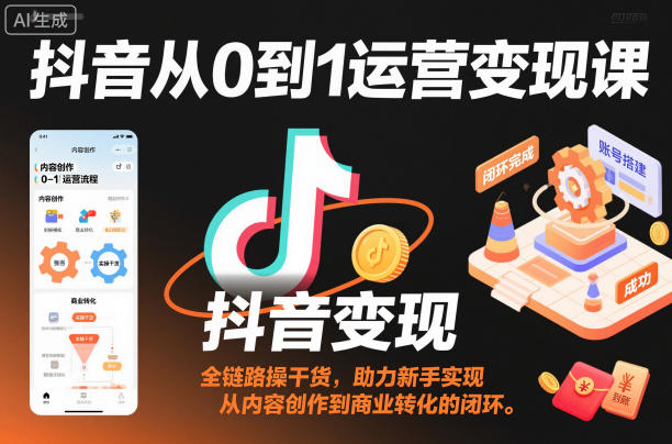 抖音从0到1运营变现课,全链路实操干货,助力新手实现从内容创作到商业转化的闭环-最全资源库