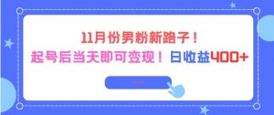 11月份男粉新路子,起号后当天即可变现,日收益4张-最全资源库