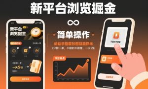 新平台浏览掘金，动动手指截张图就能挣米，2分钟一单，不限时不限量，一天5张【揭秘】-最全资源库