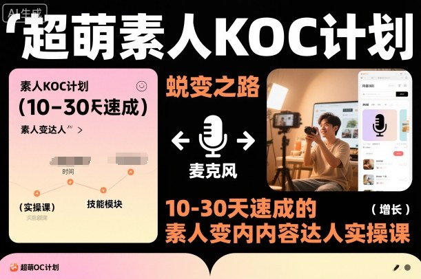 超萌素人KOC计划，10-30天速成的素人变内容达人实操课，适合想做短剧小说推文电商推广的素人入局-最全资源库