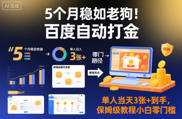 5个月稳如老狗!百度自动打金,单人当天3张+到手,保姆级教程小白零门槛【揭秘】-最全资源库
