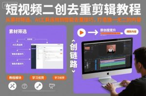 短视频二创去重剪辑教程，从素材筛选、AI工具运用到智能去重技巧，打造独一无二的内容-最全资源库