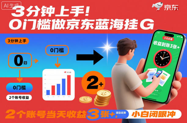 3分钟上手!0门槛做京东蓝海全自动掘金,2个账号当天收益3张+,小白闭眼冲【揭秘】-最全资源库