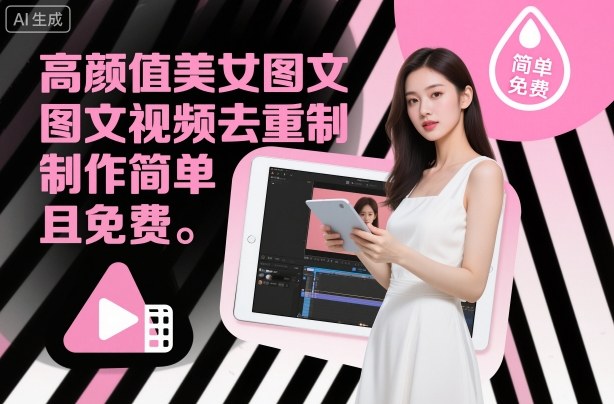高颜值美女图文视频去重制作教学，制作简单且免费-最全资源库