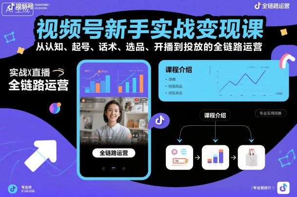 视频号新手实战变现课，从认知、起号、话术、选品、开播到投放的全链路运营-最全资源库