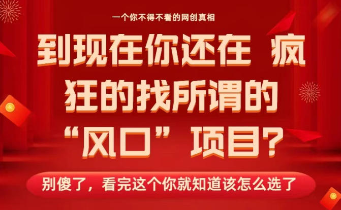 马上26年了，你还在找所谓的风口项目？别傻了，看完这个你全都懂了！【揭秘】-最全资源库