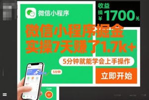 微信小程序掘金，实操7天賺了1.7k+，操作简单，5分钟就能学会上手操作【揭秘】-最全资源库