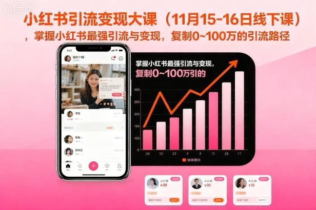 小红书引流变现大课（11月15-16日线下课），掌握小红书最强引流与变现，复制0~100万的引流路径-最全资源库