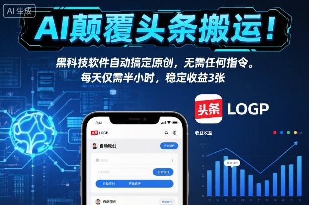 AI颠覆头条搬运！黑科技软件自动搞定原创，无需任何指令。每天仅需半小时，稳定收益3张【揭秘】-最全资源库