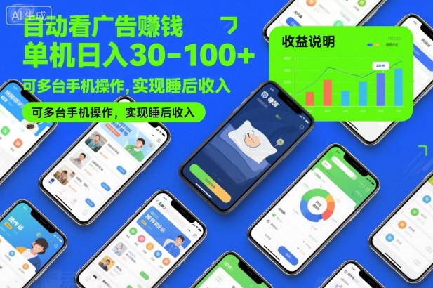 自动看广告賺钱,单机日入30-100+,可多台手机操作,实现睡后收入【揭秘】-最全资源库