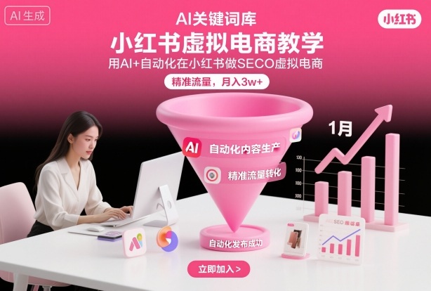 小红书虚拟电商项目，用AI+自动化在小红书做SEO虚拟电商，精准流量，月入3w+-最全资源库