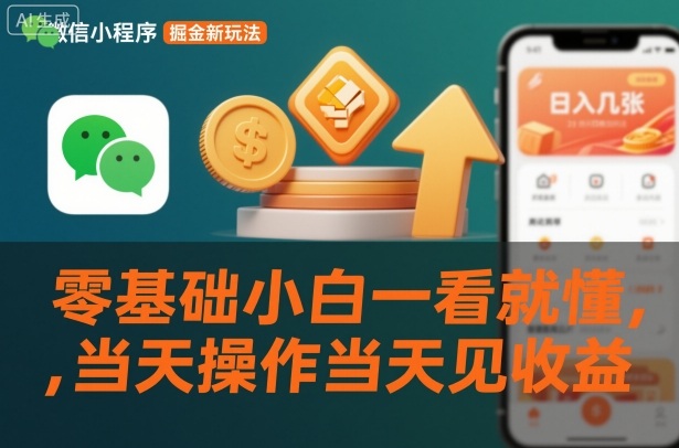 微信小程序掘金新玩法，日入几张，零基础小白一看就懂，当天操作当天见收益【揭秘】-最全资源库