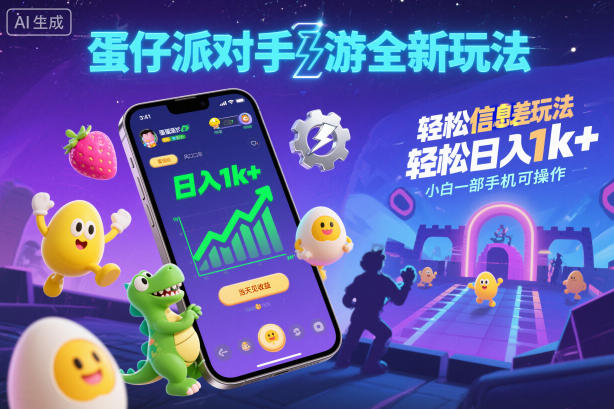 蛋仔派对手游全新玩法，轻松日入1k+，风口信息差玩法，当天见收益，小白一部手机可操作-最全资源库
