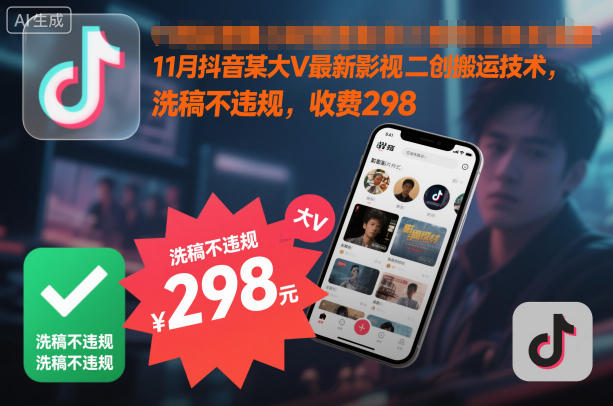11月抖音某大V最新影视二创搬运技术，洗稿不违规，收费298-最全资源库